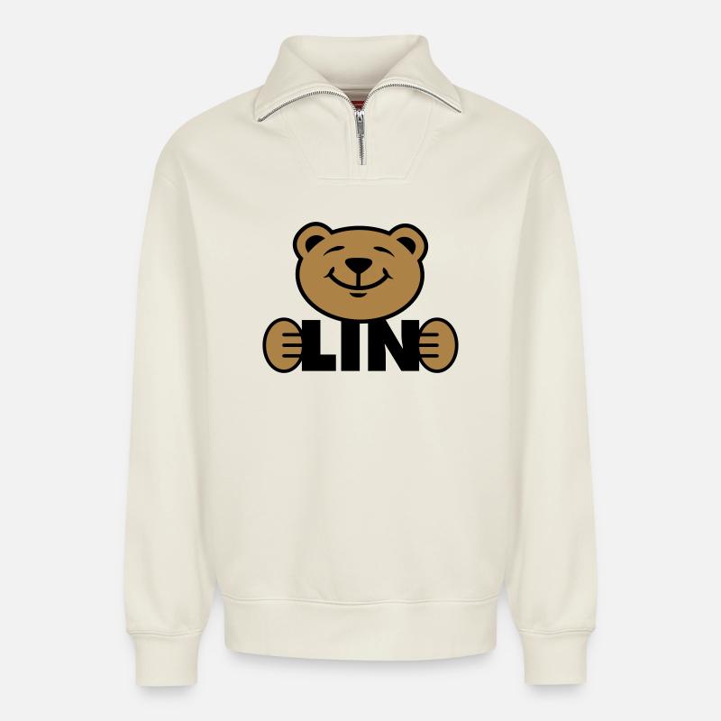 Berlin | Bär | Bearlin | Bear - Sweat unisexe décontracté en coton biologique à demi-zip – de SPREAD - blanc cassé