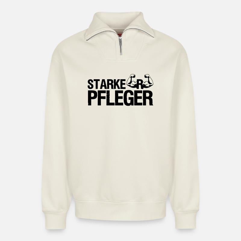 Starker Pfleger Pflege,Sprüche, Geschenk,Berufe - Relaxed Unisex Organic Half Zip Sweatshirt – von SPREAD - Naturweiß