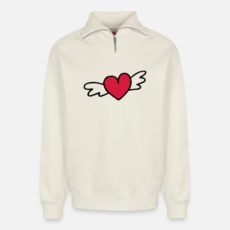 fliegendes Herz Liebe Geschenk - Relaxed Unisex Organic Half Zip Sweatshirt – von SPREAD - Naturweiß