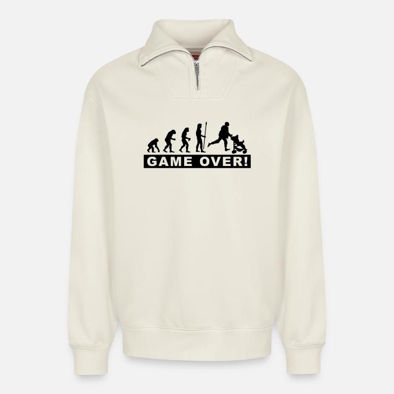 evolution_daddy - Sweat unisexe décontracté en coton biologique à demi-zip – de SPREAD - blanc cassé