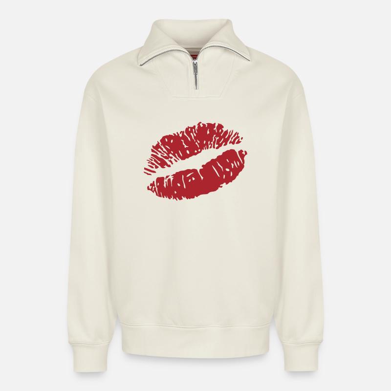 Lipps - Relaxed Unisex Organic Half Zip Sweatshirt – von SPREAD - Naturweiß