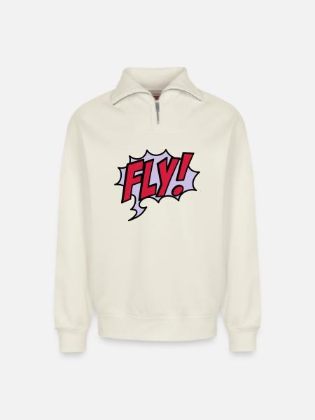 2541614 15932863 fly - Relaxed Unisex Organic Half Zip Sweatshirt – by SPREAD - off white