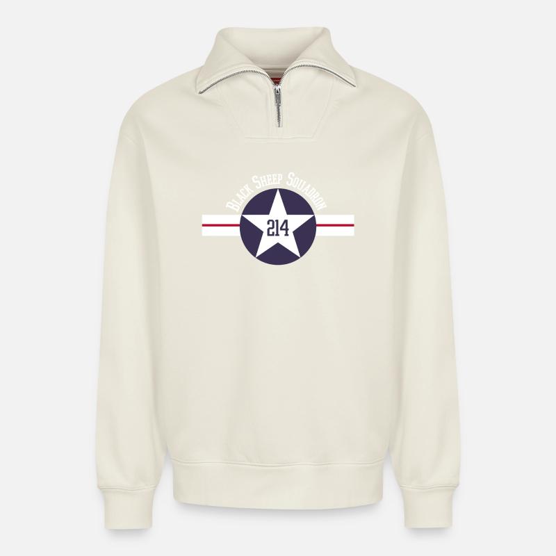 WMF 214 Geschwader - Relaxed Unisex Organic Half Zip Sweatshirt – von SPREAD - Naturweiß