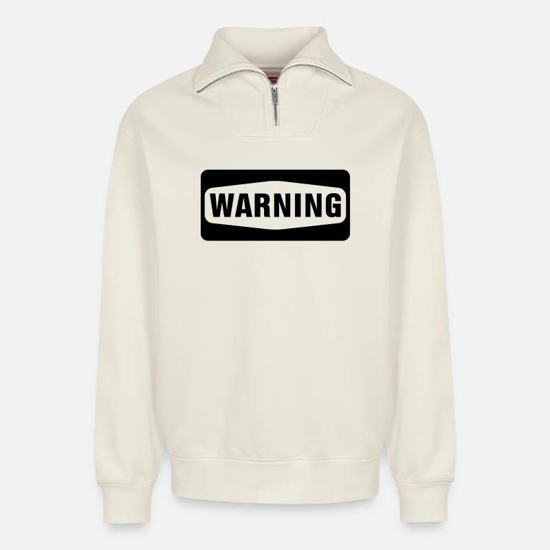Warning - Sweat unisexe décontracté en coton biologique à demi-zip – de SPREAD - blanc cassé