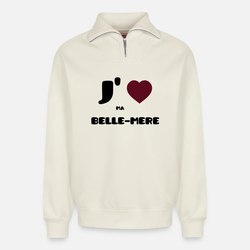 Ich liebe meine Mutter (V) - Relaxed Unisex Organic Half Zip Sweatshirt – von SPREAD - Naturweiß