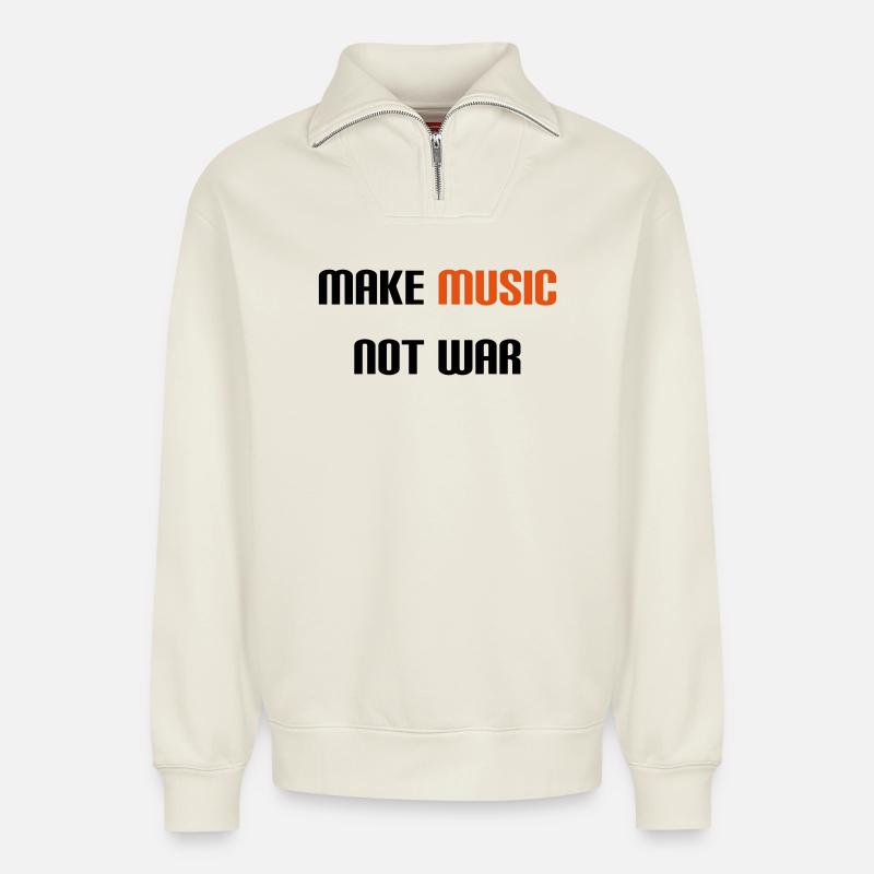 Make Music Not War (V) - Relaxed Unisex Organic Half Zip Sweatshirt – von SPREAD - Naturweiß