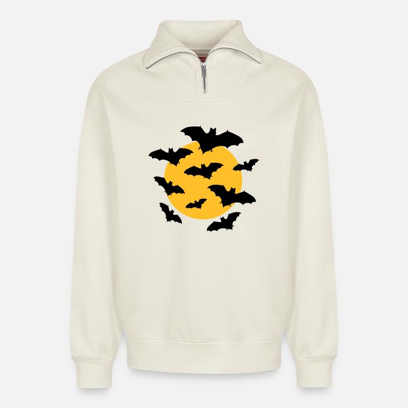 Fledermäuse & Mond - Relaxed Unisex Organic Half Zip Sweatshirt – von SPREAD - Naturweiß