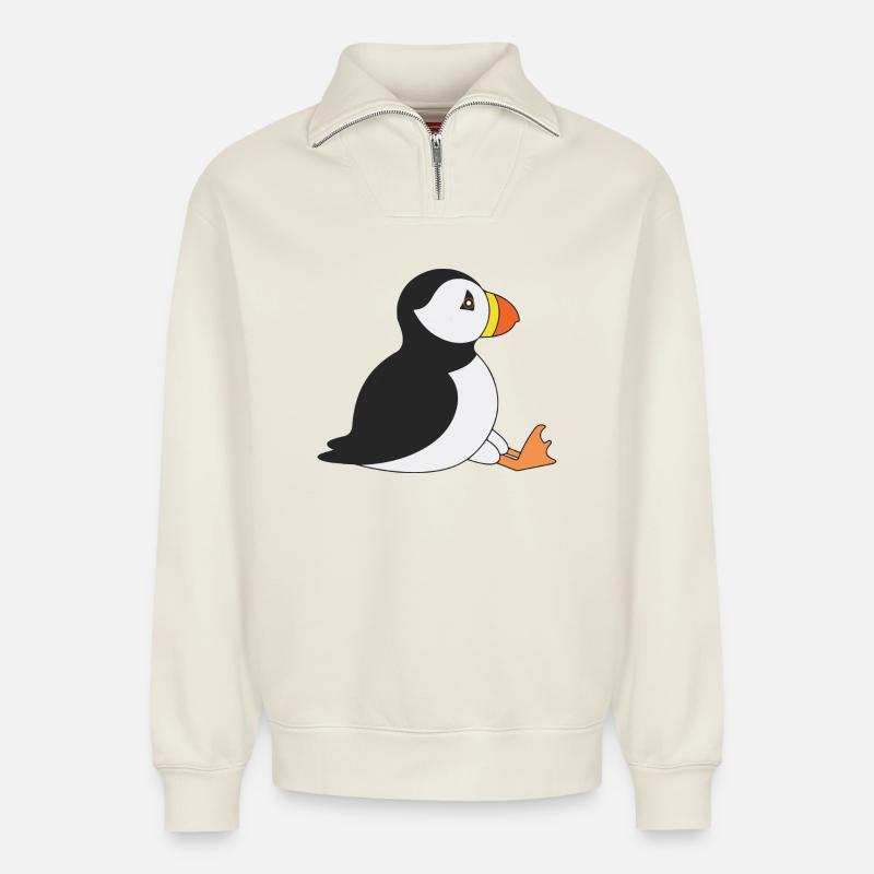 Macareux - Sweat unisexe décontracté en coton biologique à demi-zip – de SPREAD - blanc cassé