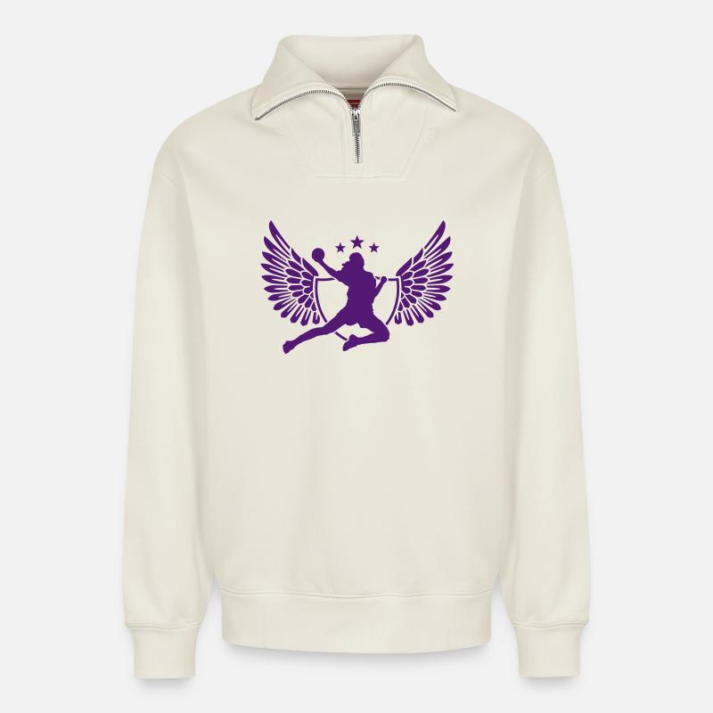 handball - Relaxed Unisex Organic Half Zip Sweatshirt – von SPREAD - Naturweiß
