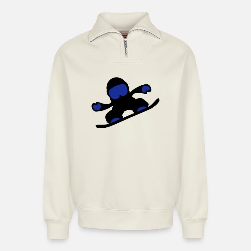 snowboardeuse - Sweat unisexe décontracté en coton biologique à demi-zip – de SPREAD - blanc cassé