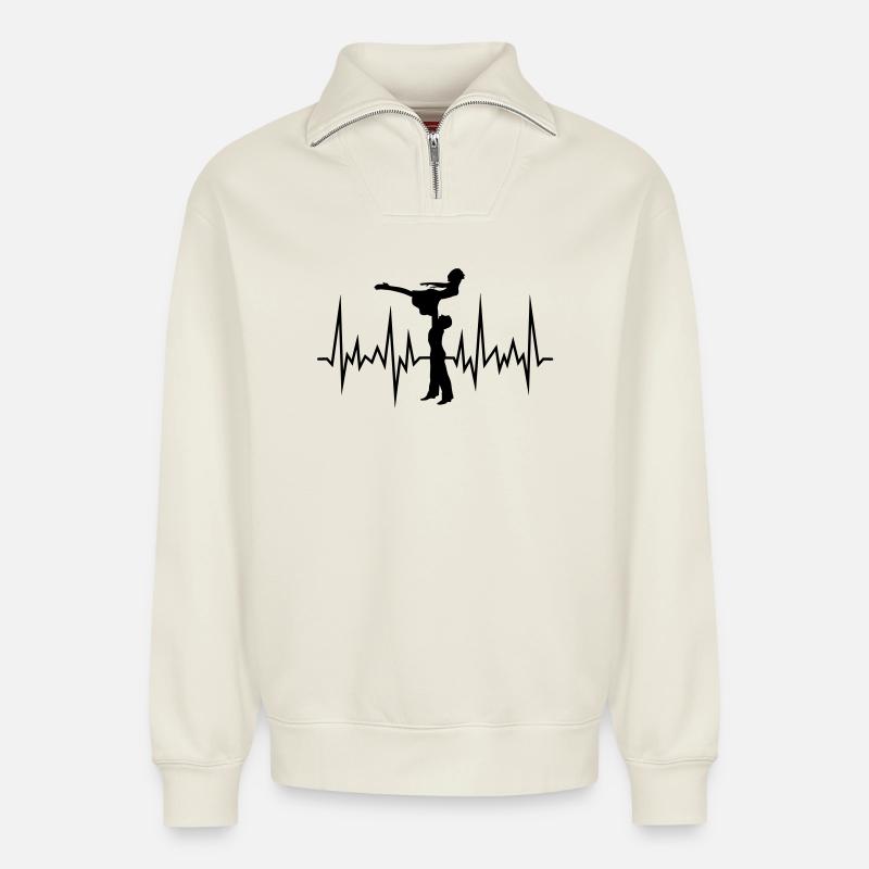 onde danse - Sweat unisexe décontracté en coton biologique à demi-zip – de SPREAD - blanc cassé