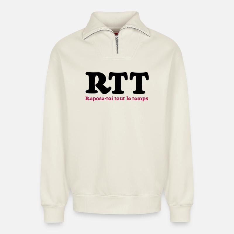 RTT - Rest die ganze Zeit - Relaxed Unisex Organic Half Zip Sweatshirt – von SPREAD - Naturweiß