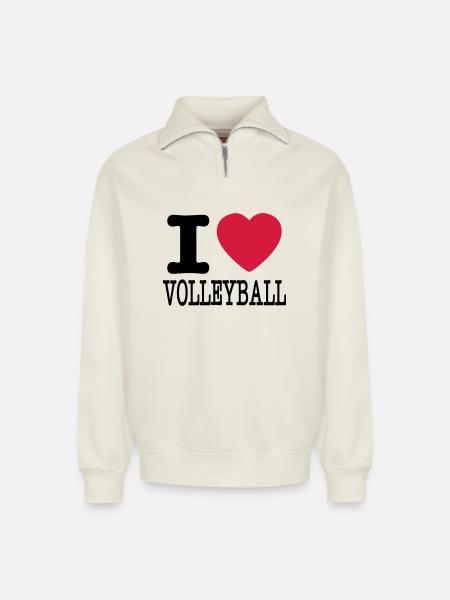 i love volleyball / ik hou van volleybal shirt - Sweatshirt unisex met relaxed fit en halve rits van biologisch katoen – van SPREAD - natuurwit