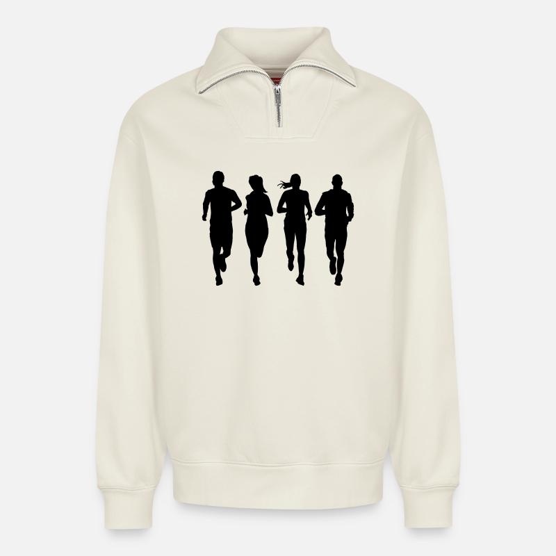 laufende Paargruppe - Relaxed Unisex Organic Half Zip Sweatshirt – von SPREAD - Naturweiß