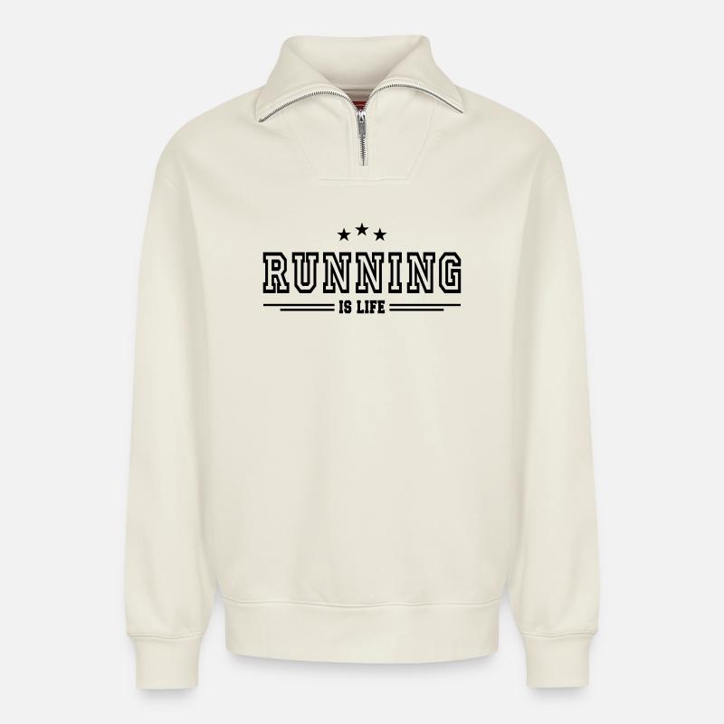 Laufen ist Leben - Relaxed Unisex Organic Half Zip Sweatshirt – von SPREAD - Naturweiß