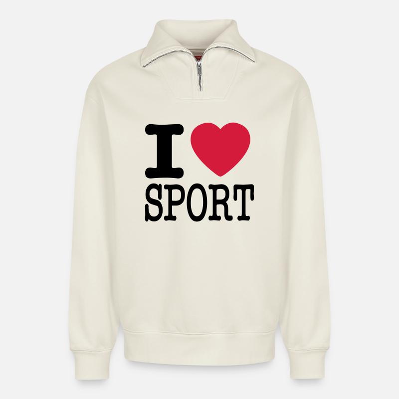 Ich liebe Sport - Relaxed Unisex Organic Half Zip Sweatshirt – von SPREAD - Naturweiß