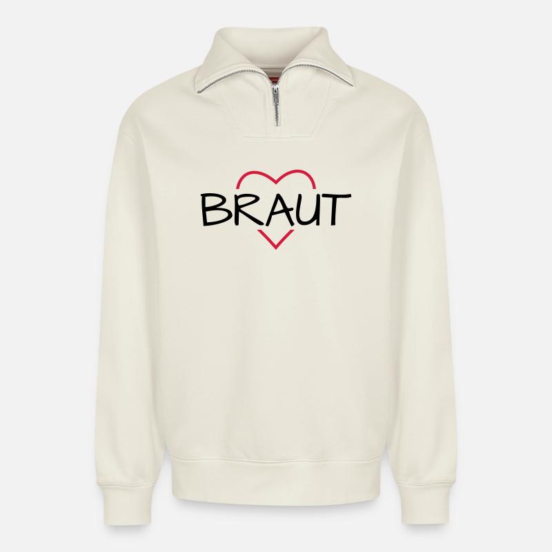 Braut Herz JunggesellinnenabschiedHochzeit - Relaxed Unisex Organic Half Zip Sweatshirt – von SPREAD - Naturweiß
