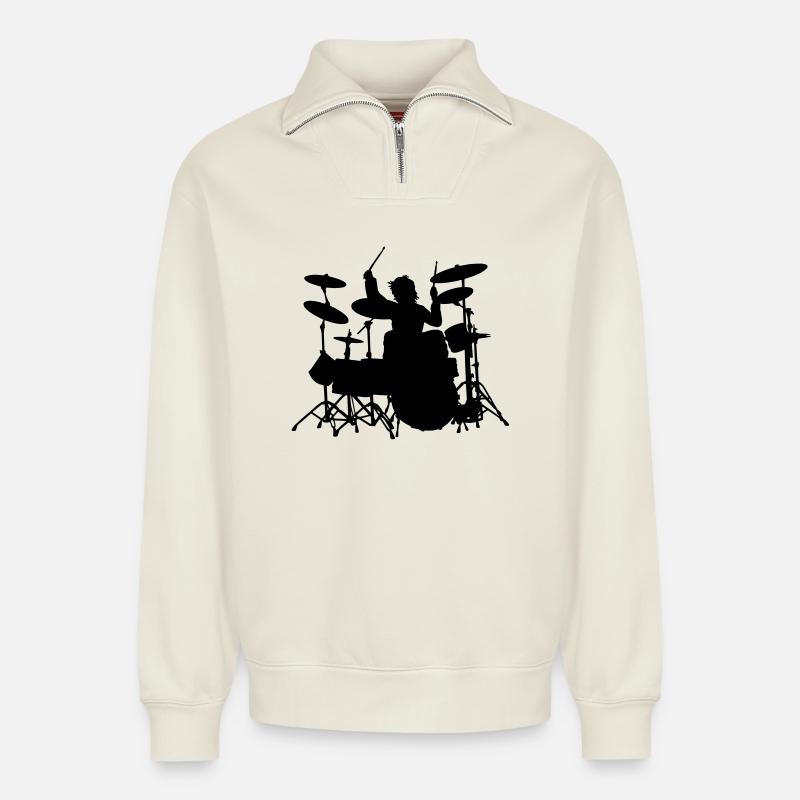 Power Drumming - Relaxed Unisex Organic Half Zip Sweatshirt – von SPREAD - Naturweiß