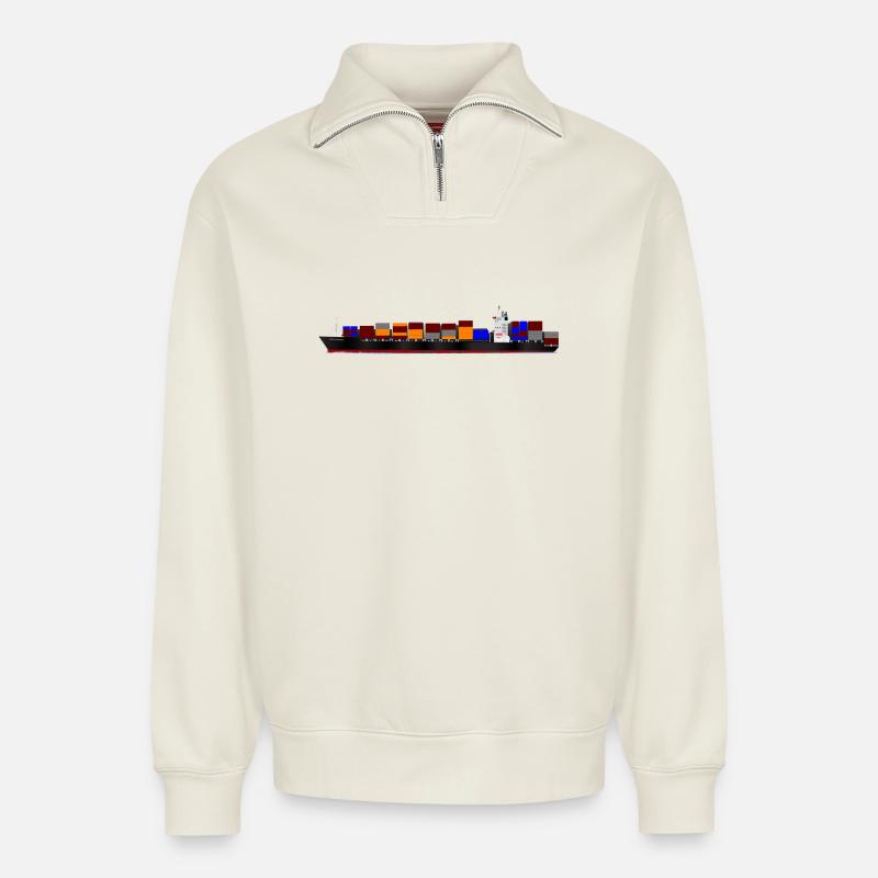 Container Ship - Relaxed Unisex Organic Half Zip Sweatshirt – by SPREAD - off white