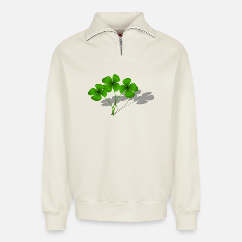 luck - Relaxed Unisex Organic Half Zip Sweatshirt – by SPREAD - off white