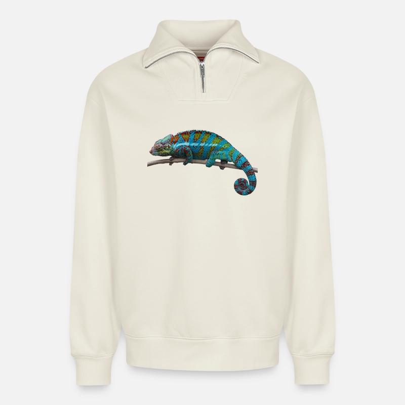 Chamäleon - Relaxed Unisex Organic Half Zip Sweatshirt – von SPREAD - Naturweiß