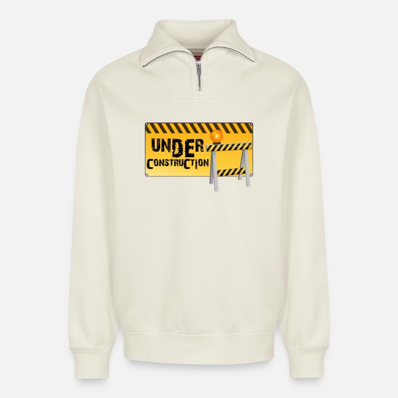 Construction - Sweat unisexe décontracté en coton biologique à demi-zip – de SPREAD - blanc cassé