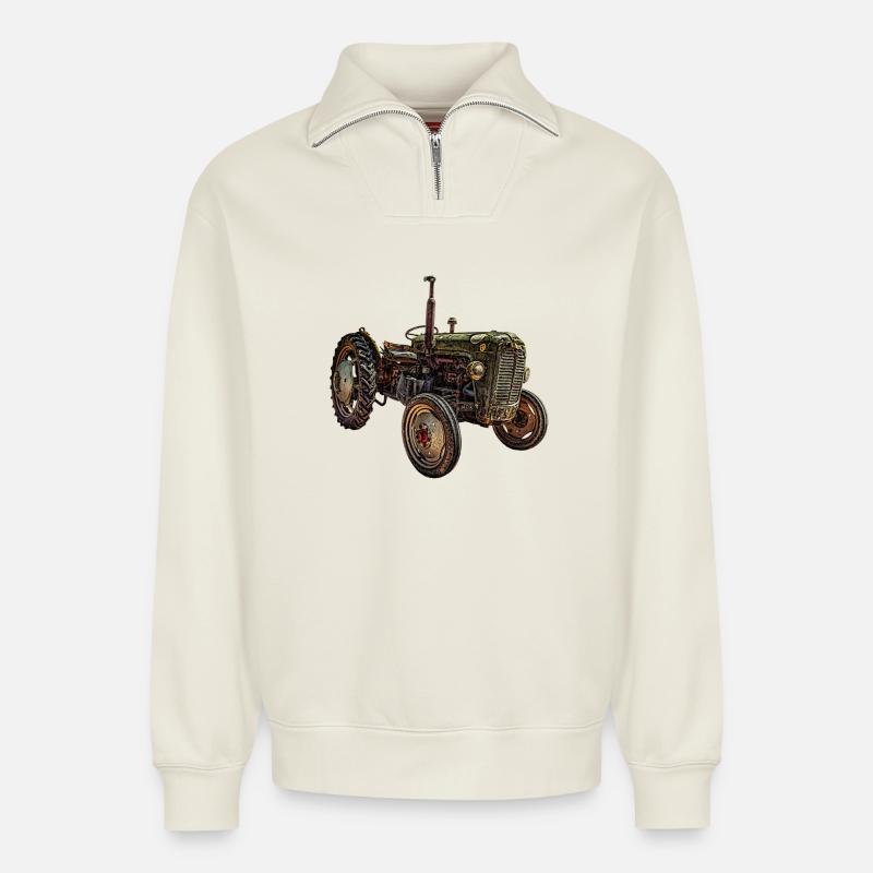 Traktor,Bauer,Landwirt, - Relaxed Unisex Organic Half Zip Sweatshirt – von SPREAD - Naturweiß