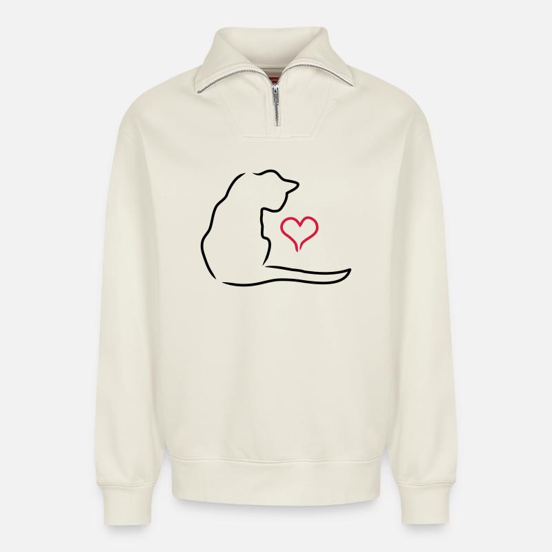 Katze - Relaxed Unisex Organic Half Zip Sweatshirt – von SPREAD - Naturweiß