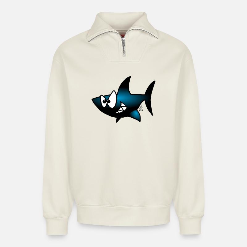 Shark - Relaxed Unisex Organic Half Zip Sweatshirt – by SPREAD - off white