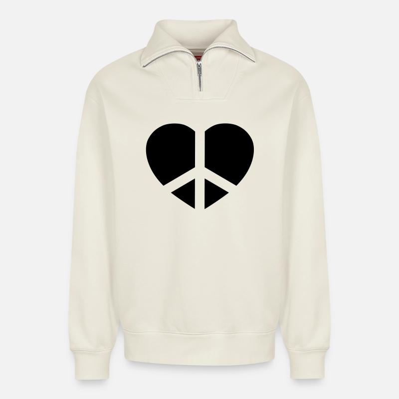 Frieden & Liebe - Relaxed Unisex Organic Half Zip Sweatshirt – von SPREAD - Naturweiß