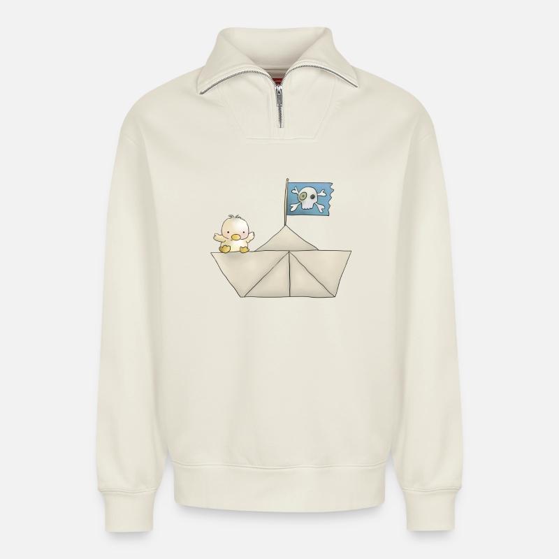 Kleiner Seeräuber - Relaxed Unisex Organic Half Zip Sweatshirt – von SPREAD - Naturweiß