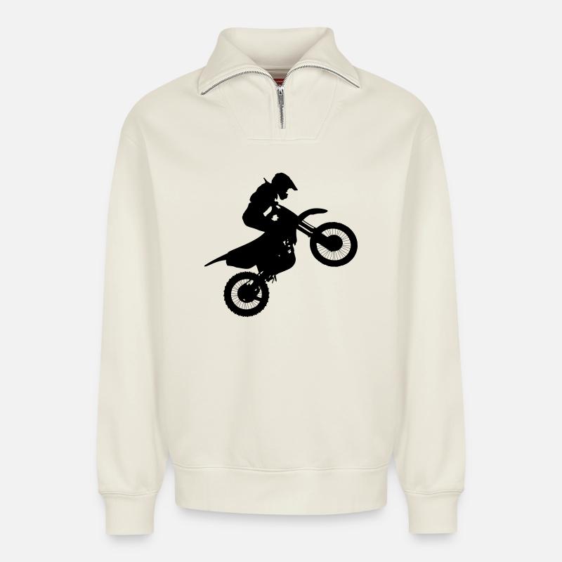 Moto Cross - Relaxed Unisex Organic Half Zip Sweatshirt – von SPREAD - Naturweiß