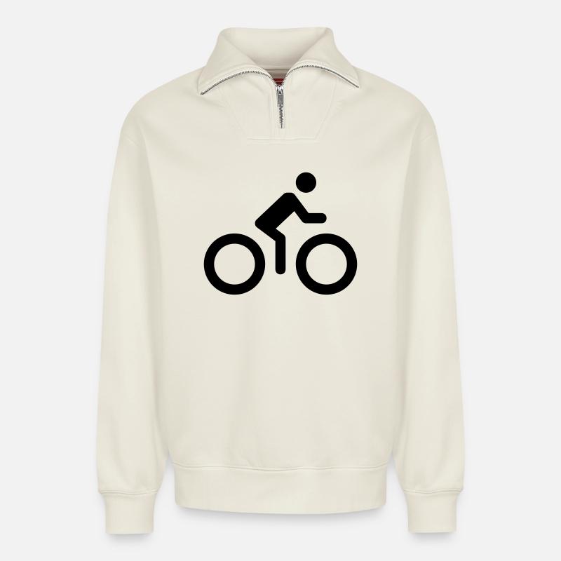 Logo de vélo - Sweat unisexe décontracté en coton biologique à demi-zip – de SPREAD - blanc cassé
