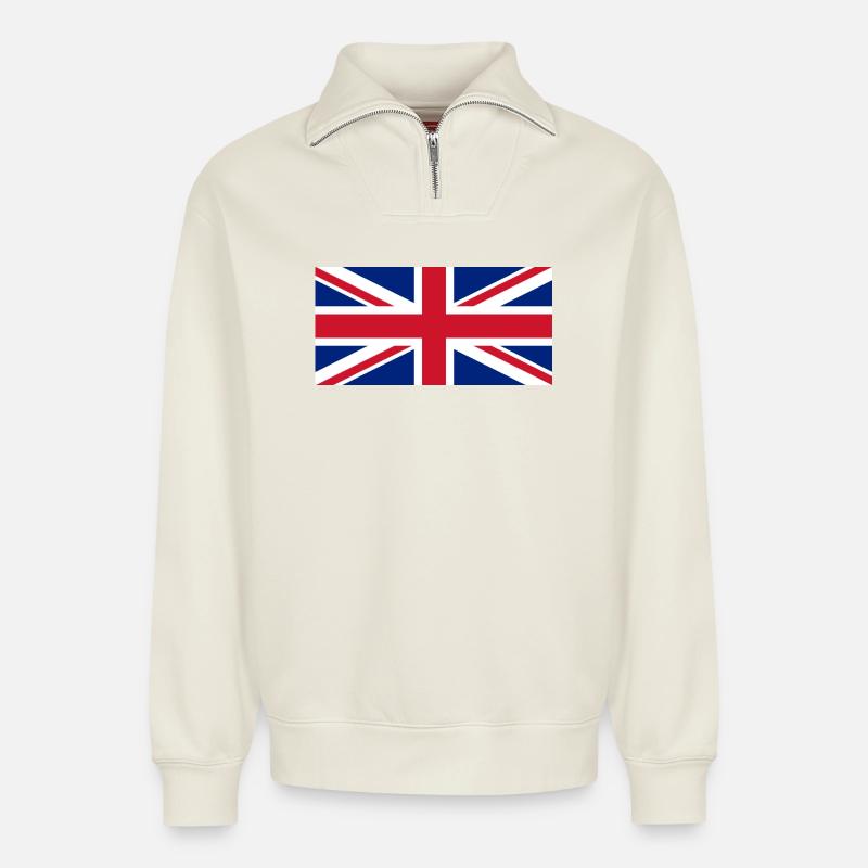 England Flagge - Relaxed Unisex Organic Half Zip Sweatshirt – von SPREAD - Naturweiß