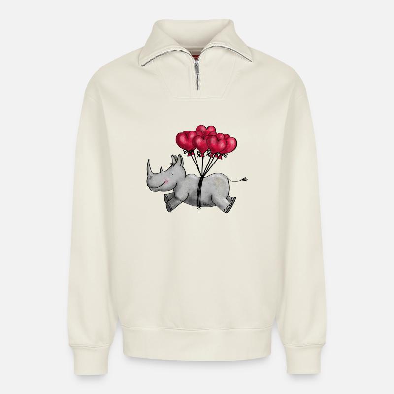 Fliegendes Nashorn - Relaxed Unisex Organic Half Zip Sweatshirt – von SPREAD - Naturweiß