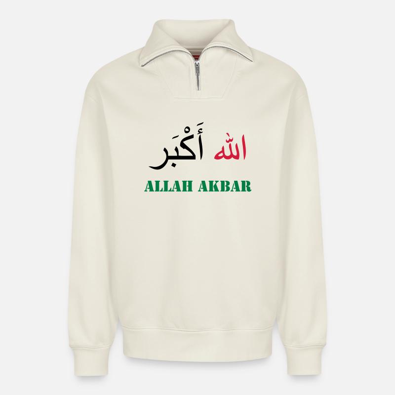 Allah Akbar - Relaxed Unisex Organic Half Zip Sweatshirt – by SPREAD - off white