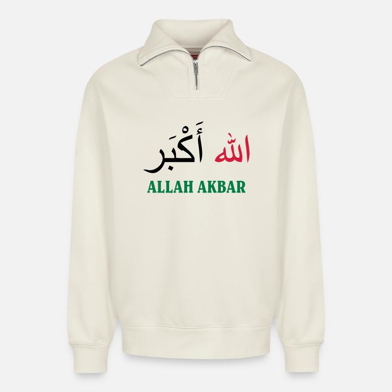 Allah Akbar - Sweat unisexe décontracté en coton biologique à demi-zip – de SPREAD - blanc cassé