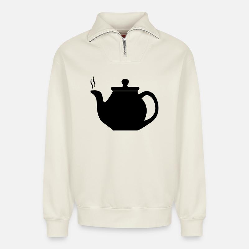 Teekanne - Relaxed Unisex Organic Half Zip Sweatshirt – von SPREAD - Naturweiß
