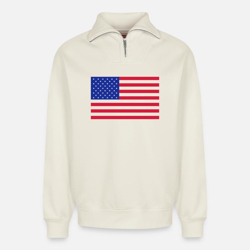 Drapeau Amérique - Sweat unisexe décontracté en coton biologique à demi-zip – de SPREAD - blanc cassé