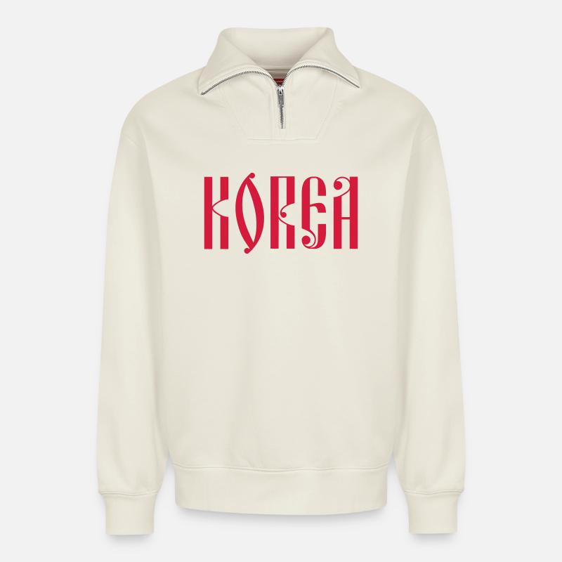 KOREA - Relaxed Unisex Organic Half Zip Sweatshirt – von SPREAD - Naturweiß
