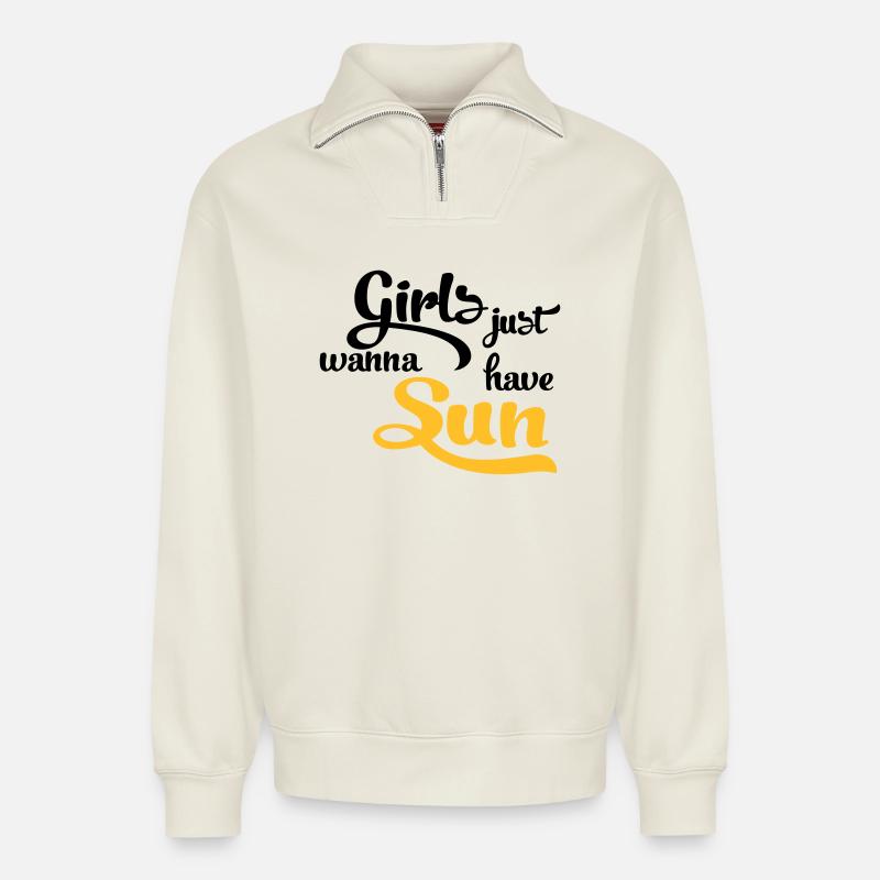 Soleil - Sweat unisexe décontracté en coton biologique à demi-zip – de SPREAD - blanc cassé