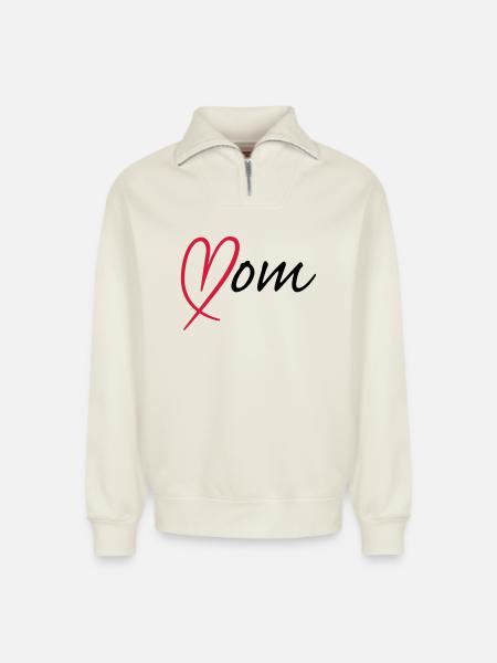 Mom Heart | Herz - Relaxed Unisex Organic Half Zip Sweatshirt – by SPREAD - off white