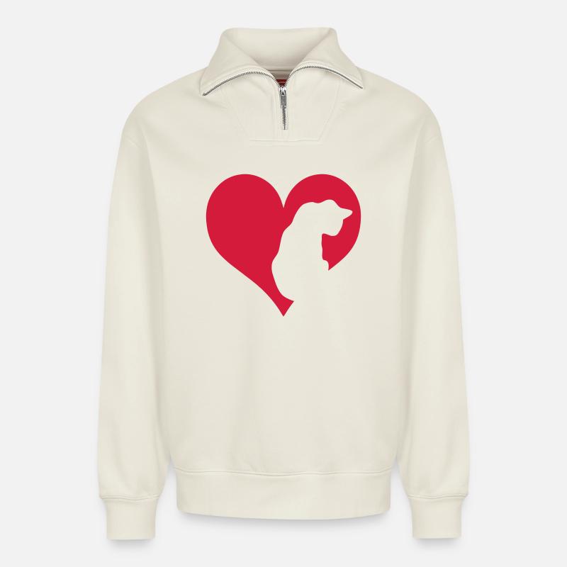 Katze - Relaxed Unisex Organic Half Zip Sweatshirt – von SPREAD - Naturweiß
