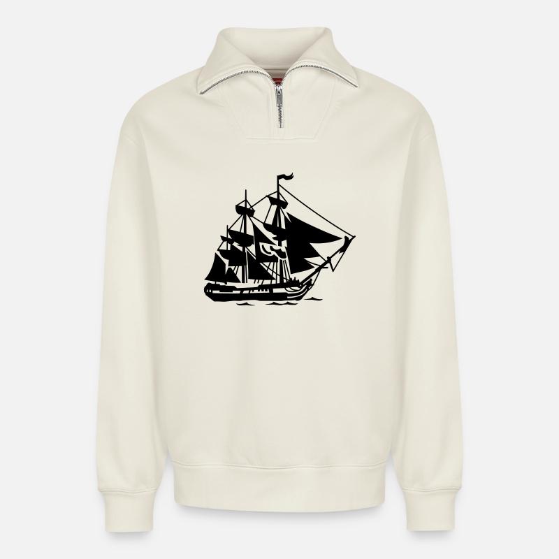 Schiff - Relaxed Unisex Organic Half Zip Sweatshirt – von SPREAD - Naturweiß