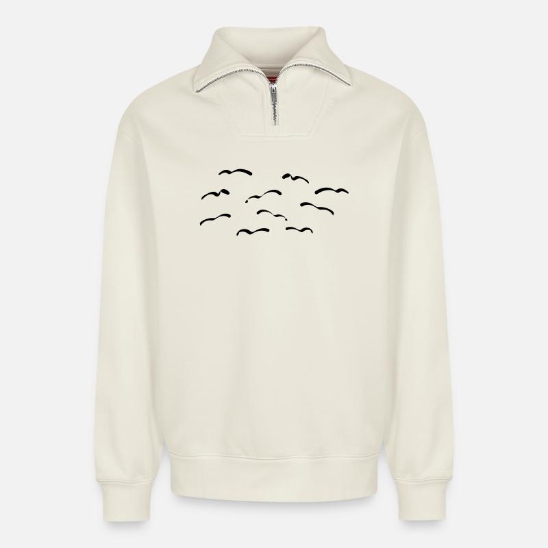 Vögel - Relaxed Unisex Organic Half Zip Sweatshirt – von SPREAD - Naturweiß