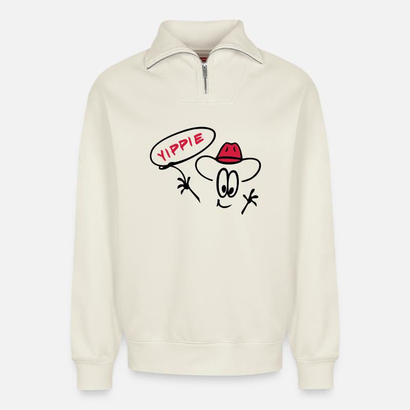 Cowboy mit Lasso - Relaxed Unisex Organic Half Zip Sweatshirt – von SPREAD - Naturweiß