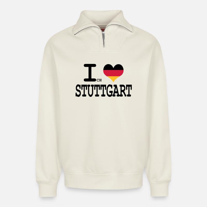 ich liebe stuttgart - Relaxed Unisex Organic Half Zip Sweatshirt – von SPREAD - Naturweiß