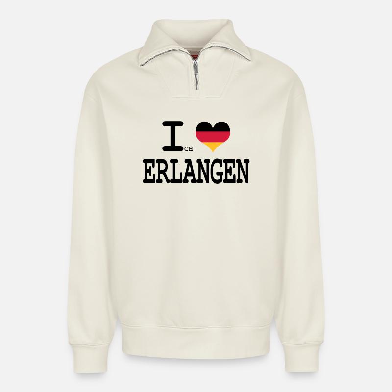ich liebe erlangen - Relaxed Unisex Organic Half Zip Sweatshirt – von SPREAD - Naturweiß