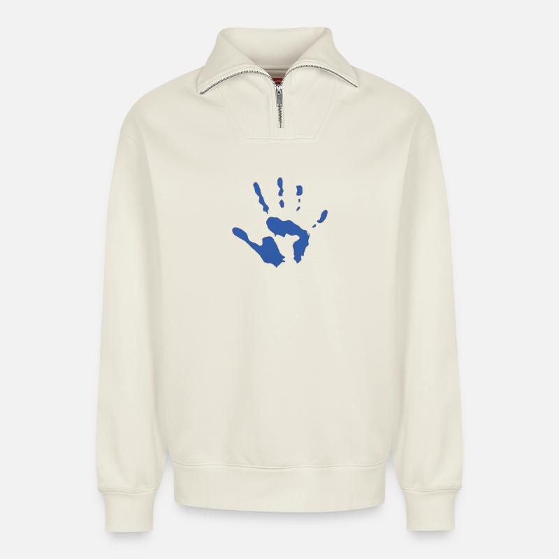 Hand Handabdruck - Relaxed Unisex Organic Half Zip Sweatshirt – von SPREAD - Naturweiß