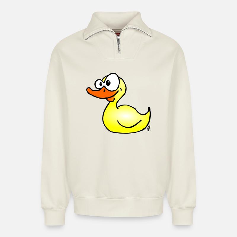 Canard - Sweat unisexe décontracté en coton biologique à demi-zip – de SPREAD - blanc cassé